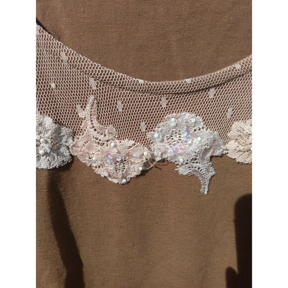 Linden Hill Woman Shirt Size L Brown Long Sleeve Beaded Lace Pullover - Picture 4 of 4